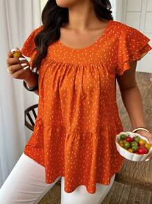 Breezaya 大码女式休闲度假风格花卉印花荷叶边袖衬衫