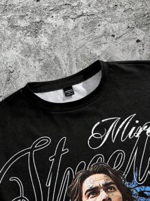 Manfinity VCAY 男士数码印花宽松针织圆领短袖 T 恤 - 黑色 - 查看 3