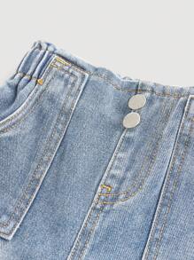 SHEIN 女婴休闲牛仔裤，带口袋和纽扣 - 淺色水洗藍 - 查看 3