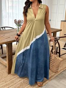 SHEIN LUNE Plus Size Vacation Casual Patchwork Colorblock Dress