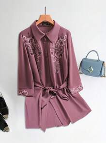 Al Najma ملابس علوية أنثوي طويل الأكمام بطبعات زهرية أحادي الصدر من طراز عربي مقاسات كبيرة