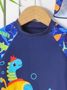 Baby Boy Shark Printed Long Sleeve Swim Trunks 2 Pieces Set - Multicolor - View 4