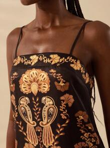 CAJUNI Women's Boho Tropical Floral Print Black & Orange Backless Tie Strap Casual Vacation Beach Mini Dress, Summer - Multicolor - View 4