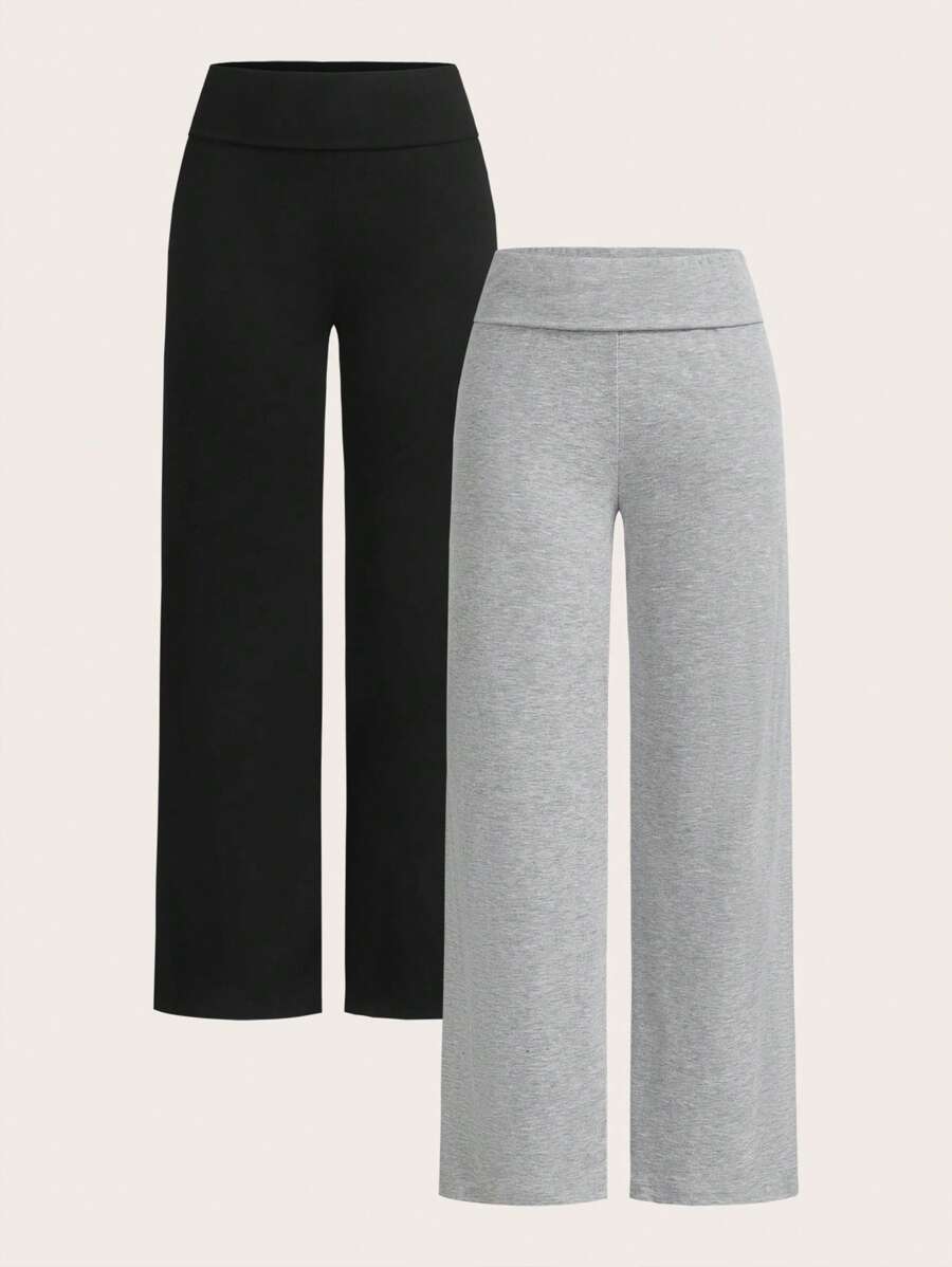 SHEIN EZwear 2 chiếc quần ống rộng cạp cao đơn giản cho nữ, thích hợp cho mùa hè - Nhiều màu - Xem 1