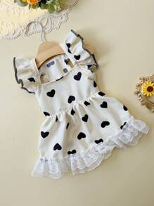 PETSIN 心形蕾丝黑白公主风格芭蕾短裙，宠物休闲装 - 黑色 - 查看 2