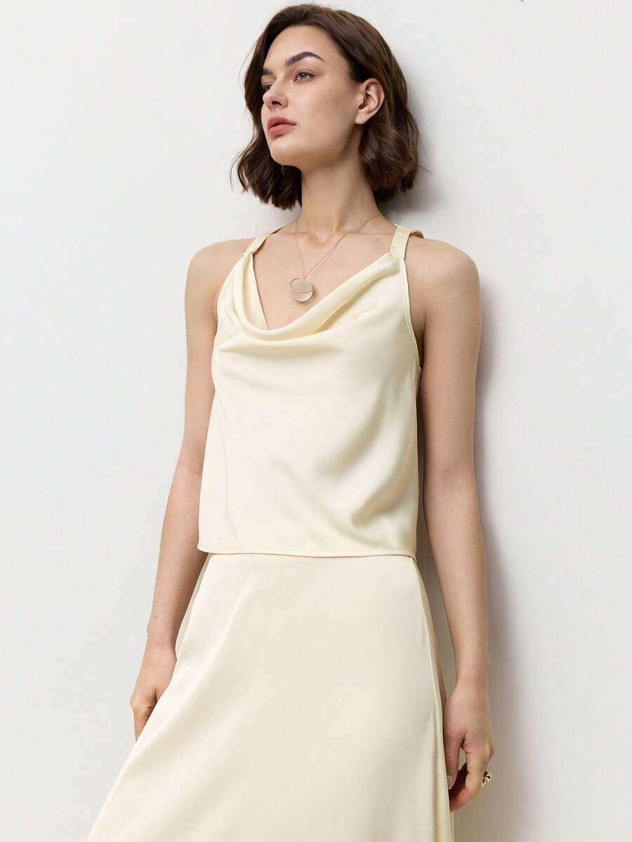 BizChic 浅杏色优雅女士细肩带背心和 A 字长裙两件套服装，春夏 - 杏色 - 查看 1