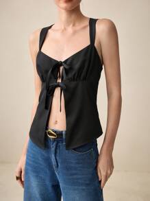 BizChic Blusa casual con cordones y volantes con correa desmontable para mujer, para oficina y uso diario, primavera/verano