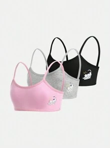 3pcs Cute Cat Print Camisole Undershirts For Big Girls - Multicolor - View 15