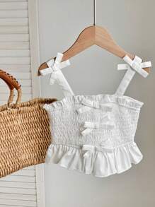 SHEIN Leap Crew Babygirl 可爱百搭休闲白色细肩带背心，夏季 - 白色 - 查看 1