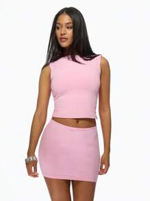 MISSGUIDED Two-Piece Bodycon Set Sleeveless Crop Top Mini Skirt Co-Ord Set Slim Fit Party Club Night Out Summer Fashion Set - Pink - View 4