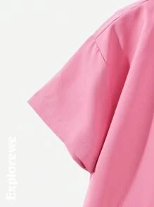 SHEIN Oversized Pocket Design Button Up Blouse For Tween Girls, Suitable For Outdoor Activities, Hiking, Casual Wear - Multicolor - View 7