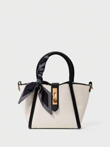 Bolso de mano con decoración de bufanda delgada y bolsillo interior, regalo de Navidad, San Valentín, invierno - Blanco y Negro - Ver 1