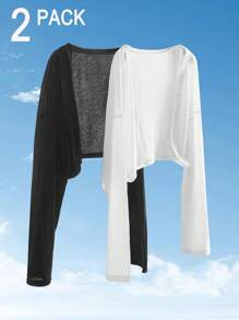 SHEIN EZwear 2 件大码女式黑白长袖前开式休闲夹克套装 - 黑與白 - 查看 1