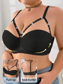 Plus Size Rhinestone Decor Camisole Top, Simple & Fashionable For Casual Daily Wear - Black - View 1