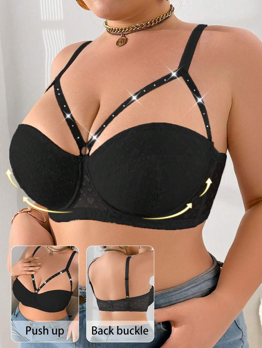Plus Size Rhinestone Decor Camisole Top, Simple & Fashionable For Casual Daily Wear - Black - View 1