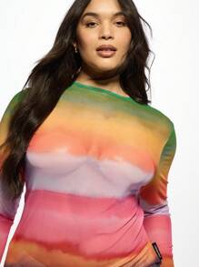 MISSGUIDED PLUS Plus Size Sunset Ombre Long Sleeve Top Casual Stretchy Fitted Fashion Autumn Fall Winter Layering Essential - Multicolor - View 6
