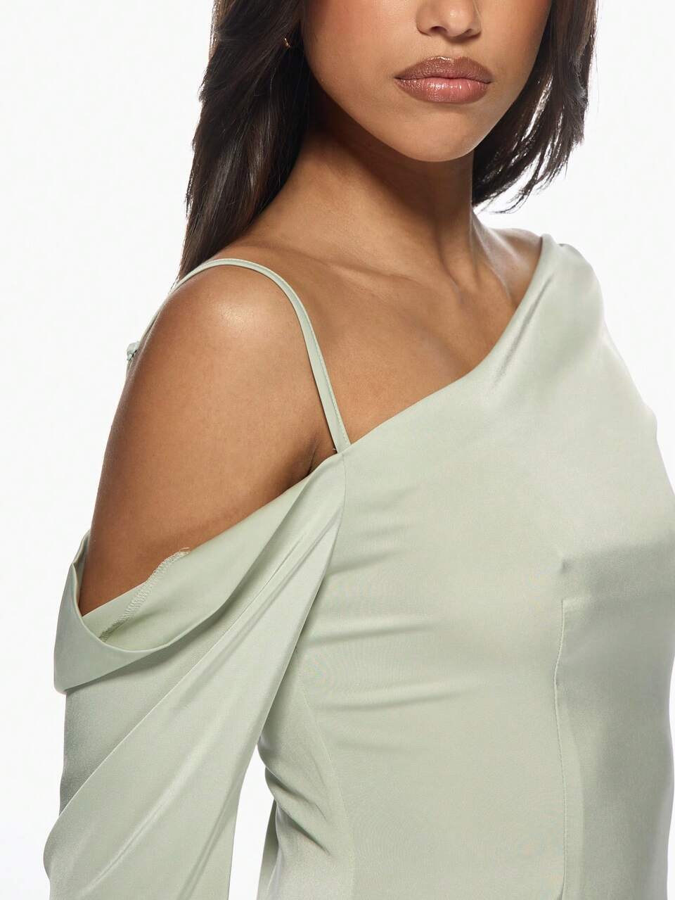 MISSGUIDED One Shoulder Satin Mini Dress Asymmetric Drape Long Sleeve Bodycon Party Club Evening Elegant Form-Fitting Spring Summer