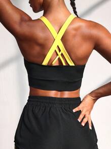 Powerista Damen Kontrast-Farben Fitness Sport-BH für den Alltag - Gelb - Übersicht 5