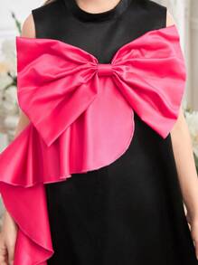 SHEIN Vestido elegante de fiesta para niñas preadolescentes con bloqueo de color, lazo y volantes en el dobladillo - Multicolor - Ver 5