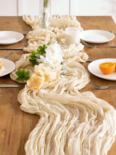 1 件涤纶 90*180 厘米乳白色折叠式桌旗，节日生日派对装饰婚礼配件节日家庭派对房间餐桌装饰桌布桌旗桌布