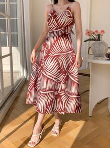 DAZY Mid-Length V-Neck Sling Split Hem Floral Print Dress For Women,Casual Women Dresses - Red - View 7