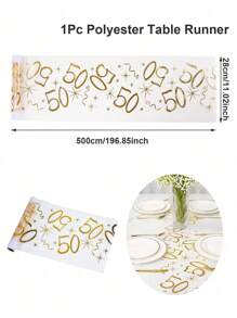 SHEIN 1 件 28*275cm/28*500cm 金色 18、30、40、50、60、70 生日快乐图案涤纶桌布，生日派对装饰用品，生日派对家居餐桌装饰用品 - 金色 - 查看 17