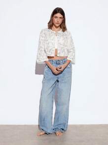 Maija 2025新款夏季白色圆领3D亮片商务休闲女式网眼刺绣短外套，适合户外活动、生日派对、婚礼、毕业典礼、早午餐