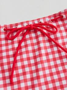 Sweetra Bộ đồ bơi liền thân kẻ caro phong cách cổ điển & váy che cho nữ, đồ bơi một mảnh đi nghỉ, đi biển mùa hè - Đỏ - Xem 7
