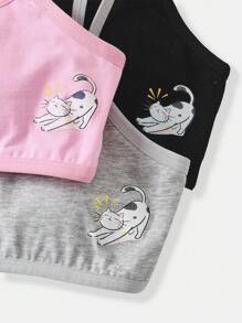 3pcs Cute Cat Print Camisole Undershirts For Big Girls - Multicolor - View 13