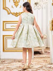 SHEIN Leap Crew Tween Girls Elegant Floral Jacquard Sleeveless Dress - Blue - View 2