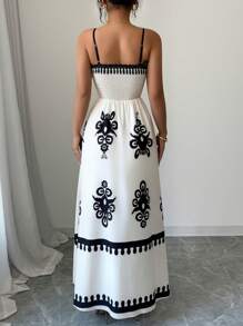 Elenzga Rochie imprimată fără mâneci pentru femei - Caisă - Vizualizare 2