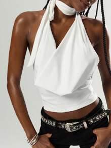 Easelle Damen gestricktes Tank Top, Minimalistische Mode für den täglichen Gebrauch - Weiss - Übersicht 5