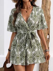 Breezaya 1pc Women's Short Sleeve Jumpsuit, Simple And Fashionable Casual Everyday Wear