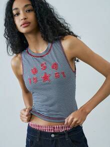 Easelle Black & White Striped Knit Sleeveless Fitted Tank Top - Multicolor - View 5