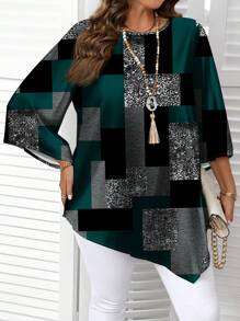 EMERY ROSE Plaid Print Casual Simple All-Over Printed Plus Size Shirt, Spring And Autumn Chic Blouses For Women - Multicolor - View 5