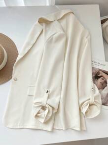 Franclia Women's Solid Color Minimalist Casual Mid-Sleeve Metal Button Thin Blazer