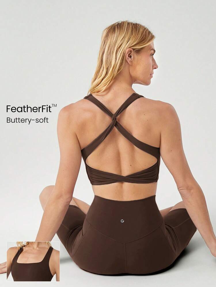 FeatherFit™ 트위스트 액티브 스퀘어 네크라인 탱크 가벼운 서포트 로우 임팩트 요가 데일리
