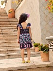 SHEIN Young Girls Ruffle Trim Vacation Dress - Multicolor - View 2