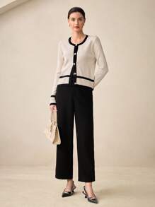 BizChic Áo khoác cardigan đơn hàng ngày tay dài màu khối cho nữ - Màu be - Xem 6