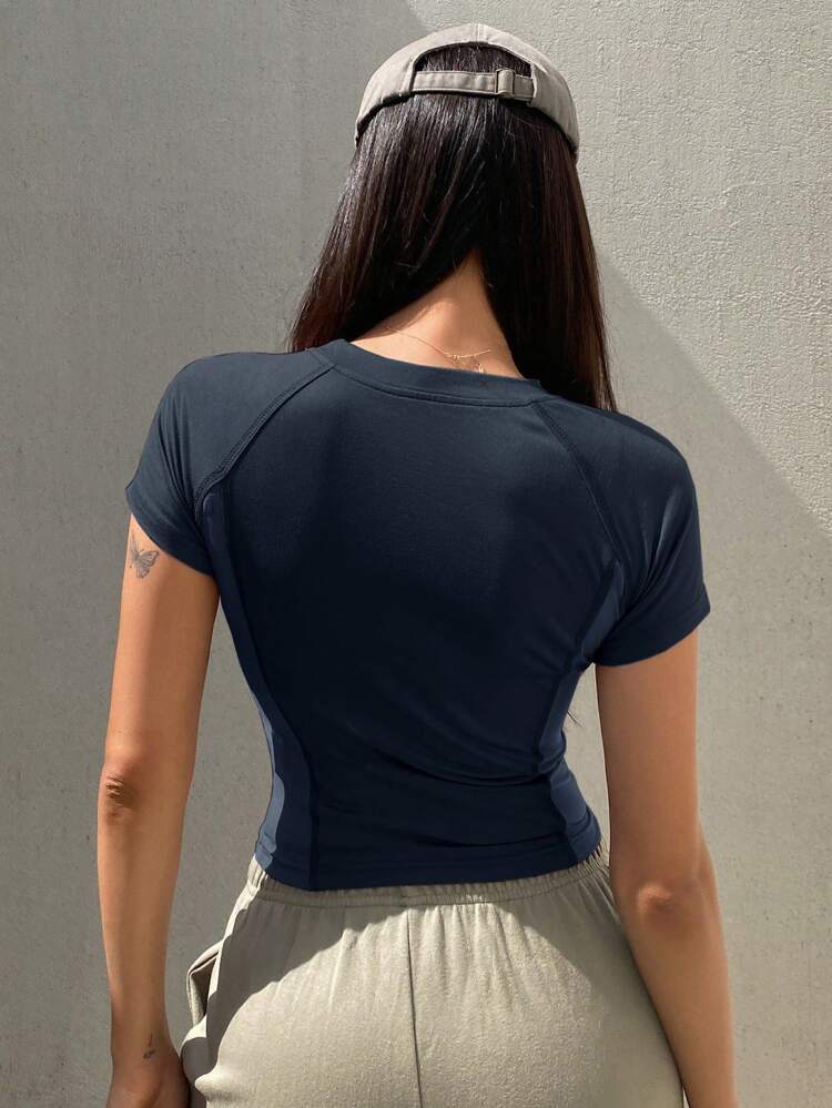 Women's Sports Chic Letter Print Raglan Sleeve Short Sleeve Fitted T-Shirt