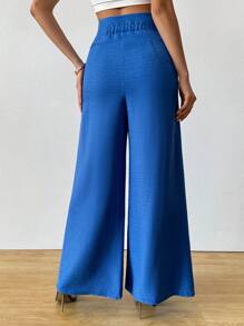 SHEIN Clasi Celana Panjang Wanita Elegan Pinggang Tinggi Slim Fit Kaki Lebar Warna Biru untuk Musim Gugur - Biru - View 2