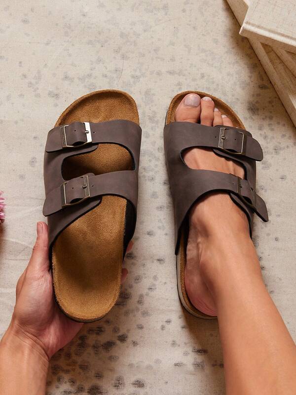 SHUZIA Women's Fashion Casual Comfy Faux Leather Slip On Flat Sandals Vacation Shoes Casual Shoes Beach Shoes Mother's Day Present