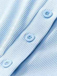 SHEIN BASICS Áo ba lỗ hở lưng không tay cổ tròn dệt kim màu trơn đơn giản dành cho nữ - Màu xanh nhạt - Xem 5