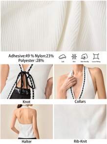 BizChic Women's Elegant Halter Neck Sleeveless Black Tie-Up Knit Vest Top, Spring & Summer