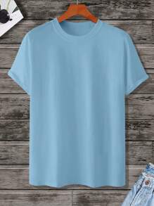 Manfinity Homme Men's Solid Color Round Neck Short Sleeve Casual Loose T-Shirt Men Clothing Men T Shirts Men Clothing Men T Shirts Men T Shirts Men Plain T Shirts