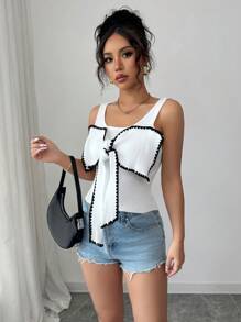 Chiquease New Style Spring/Summer Fitted Sexy Elegant Bow Knit Top For Ladies - White - View 8