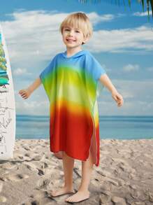 SHEIN 1 szt. Młodzi chłopcy/dziewczęta swobodny, zabawny, uroczy, tęczowy, ombre, nadruk, narzutka na strój kąpielowy, odpowiedni na wycieczki, wakacje, pływanie, gorące źródła, plażę, surfing, wiosnę/lato