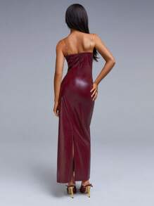 Athîral 女士时尚纯色露肩连衣裙 - 酒紅色 - 查看 4