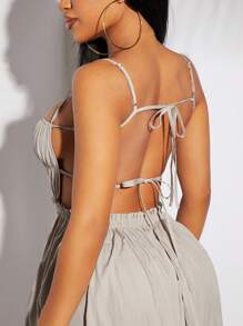 SHEIN SXY Sundress;Beach;Spring Summer Vacation Wedding Valentine's Day Women's Elegant Western Style Clothing Gray Khaki Imitation Linen Fabric Large Halter Halter Fold Design A Swing Long Dress,Summer Dresses For Women,Tea Party Dress - Apricot - View 5