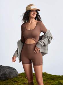 SHEIN Sports Outdoor/Camping/Hiking Sports/Commuting Stretchy Soft Women Jumpsuit & Pants - Brown - View 3